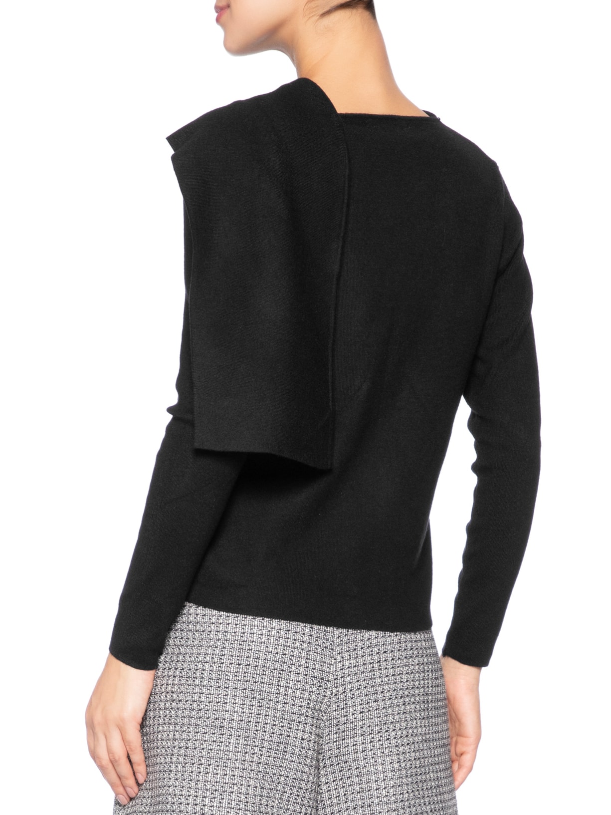 Cardigan Feminino com Botões e Cachecol em Tricot Preto '2Essential