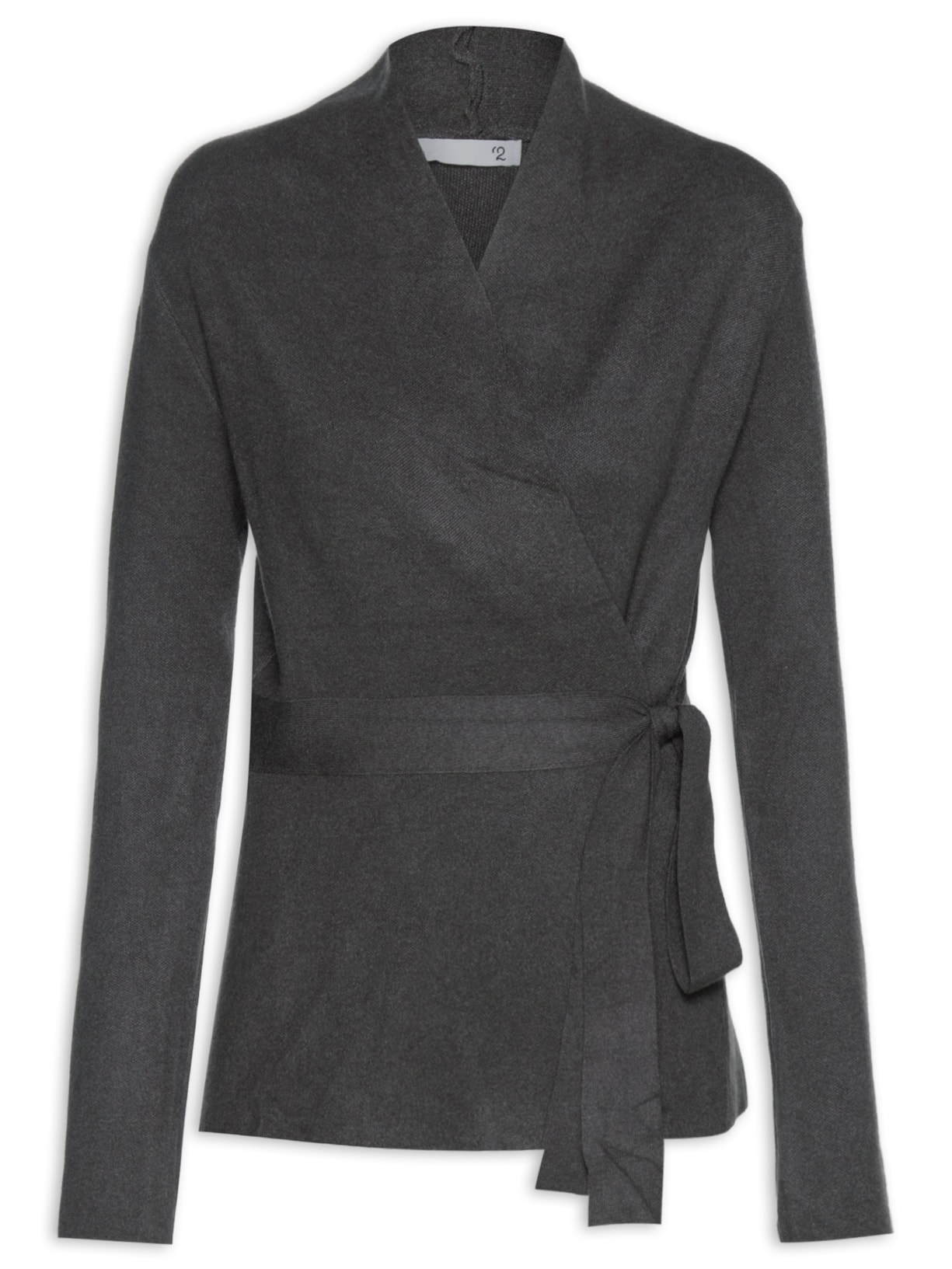 Cardigan Feminino Com Cinto Em Tricot - Cinza