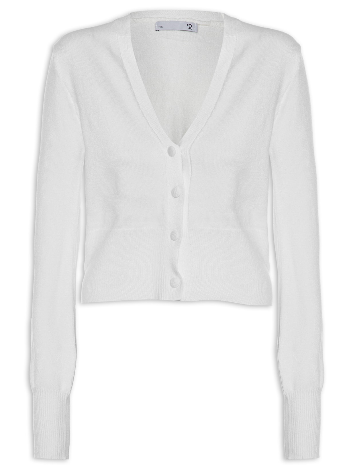 Cardigan Feminino Cropped Em Tricot Com Botão Forrado - Branco