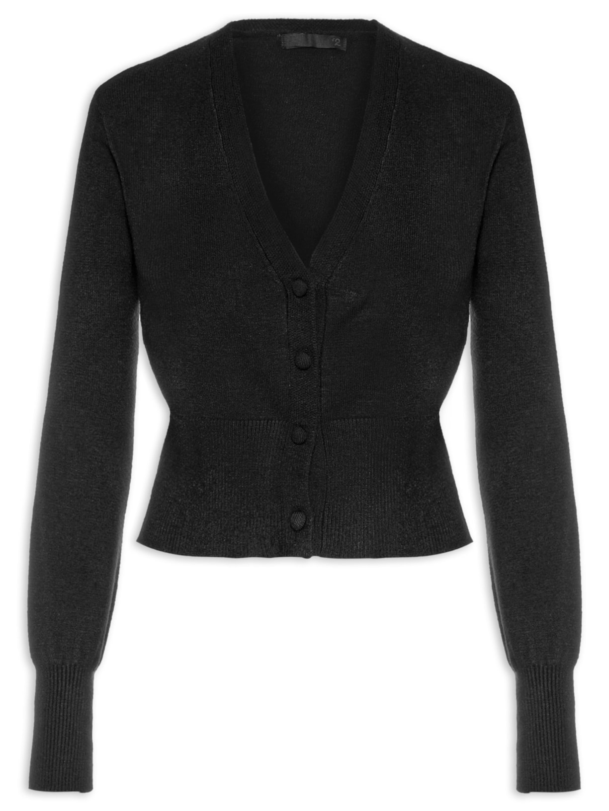 Cardigan Feminino Cropped Em Tricot Com Botão Forrado - Preto