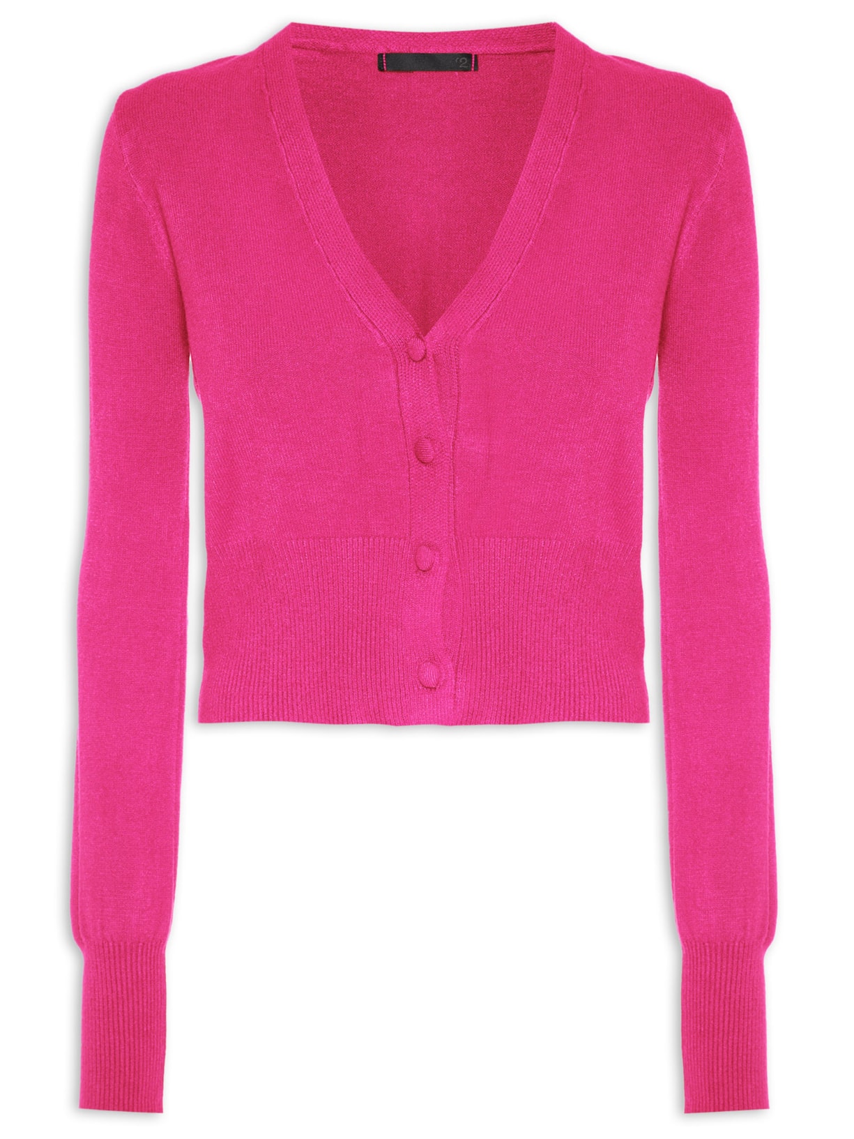 Cardigan Feminino Cropped Em Tricot Com Botão Forrado - Rosa