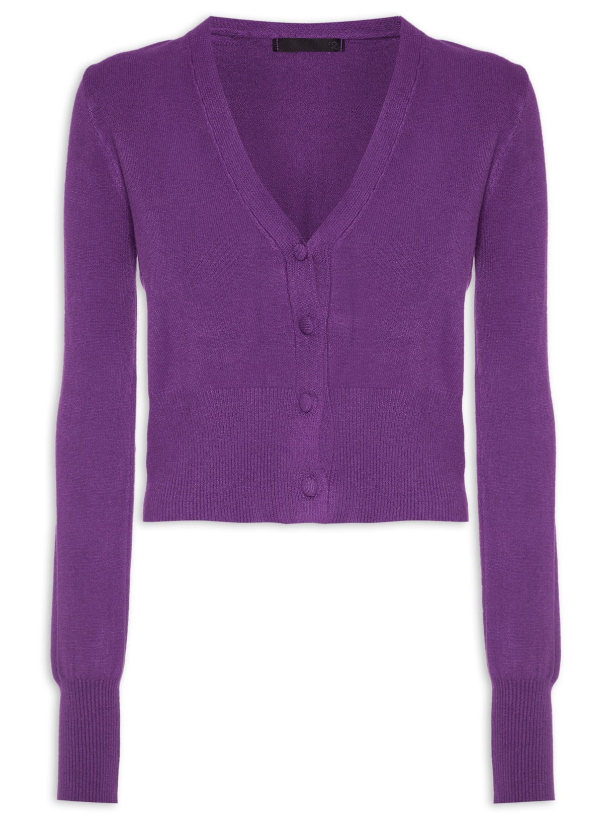 Cardigan Feminino Cropped Em Tricot Com Botão Forrado - Roxo