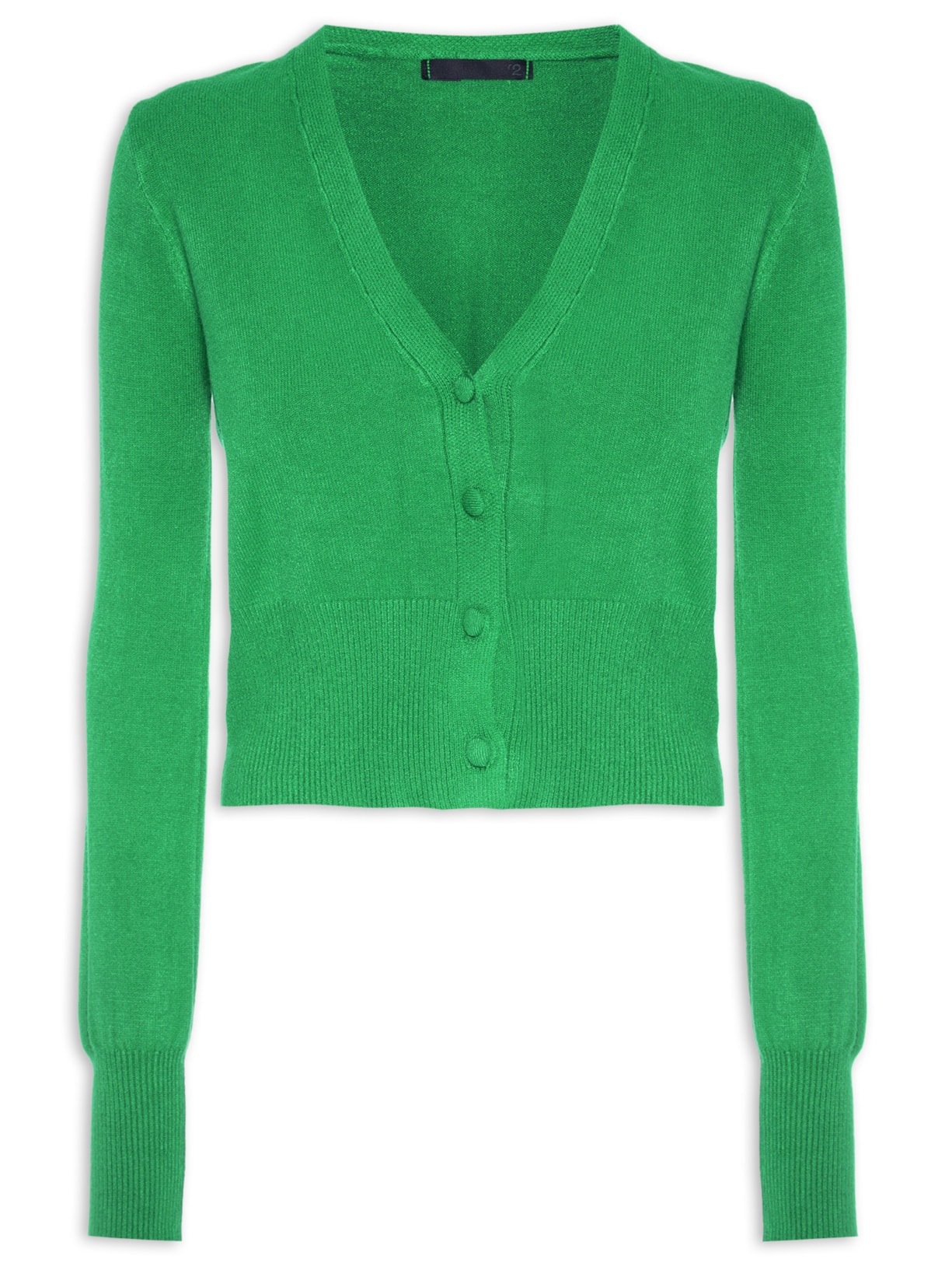 Cardigan Feminino Cropped Em Tricot Com Botão Forrado Verde '2Essential