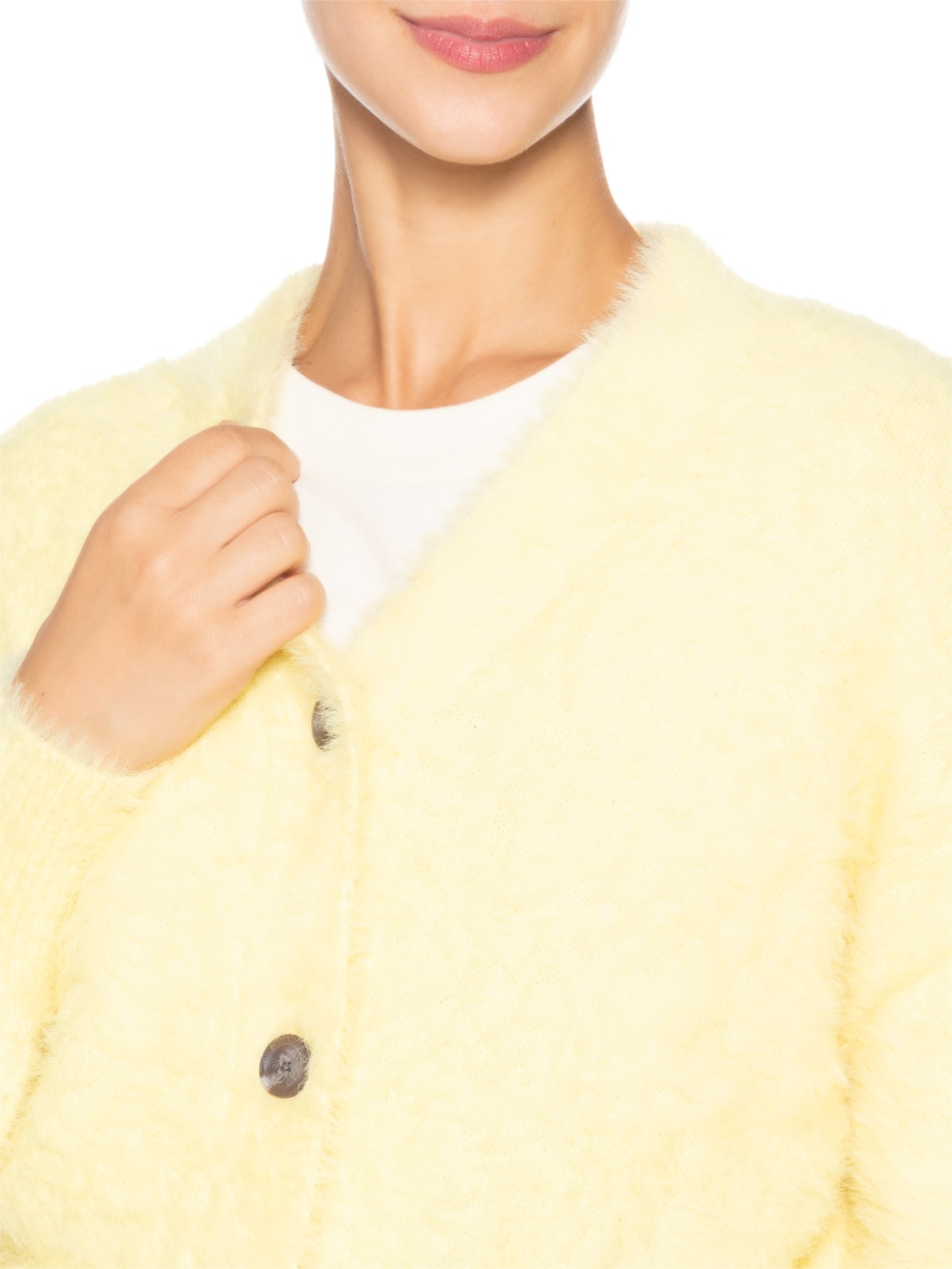 Cardigan Feminino Curto Pelinho Amarelo Farm