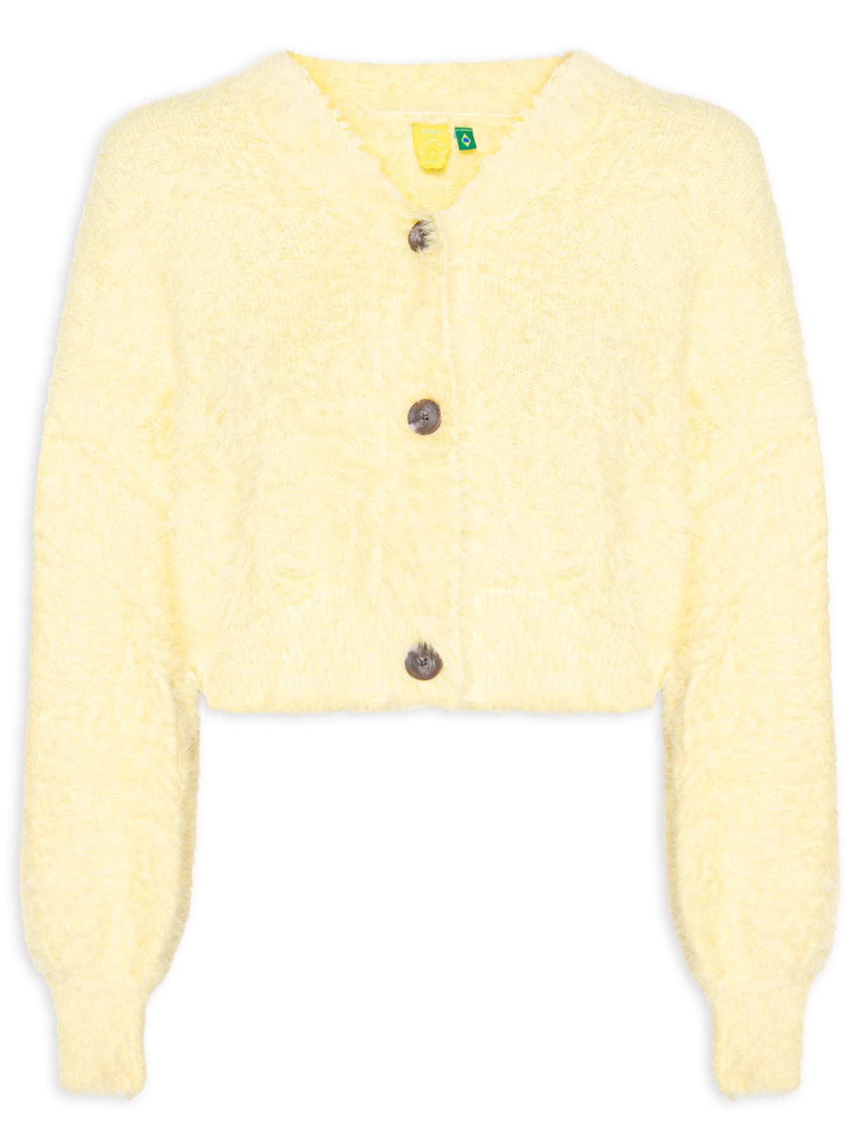 Cardigan Feminino Curto Pelinho Amarelo Farm