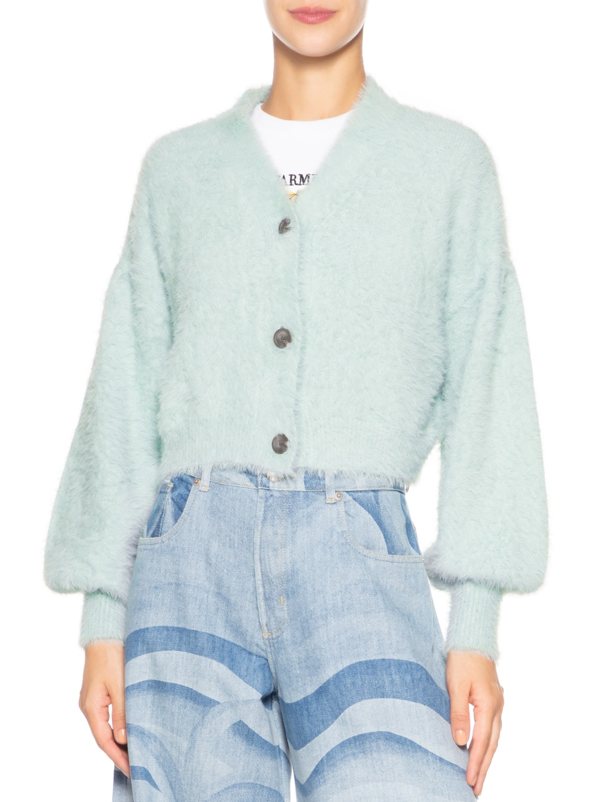 Cardigan Feminino Curto Pelinho Azul Farm