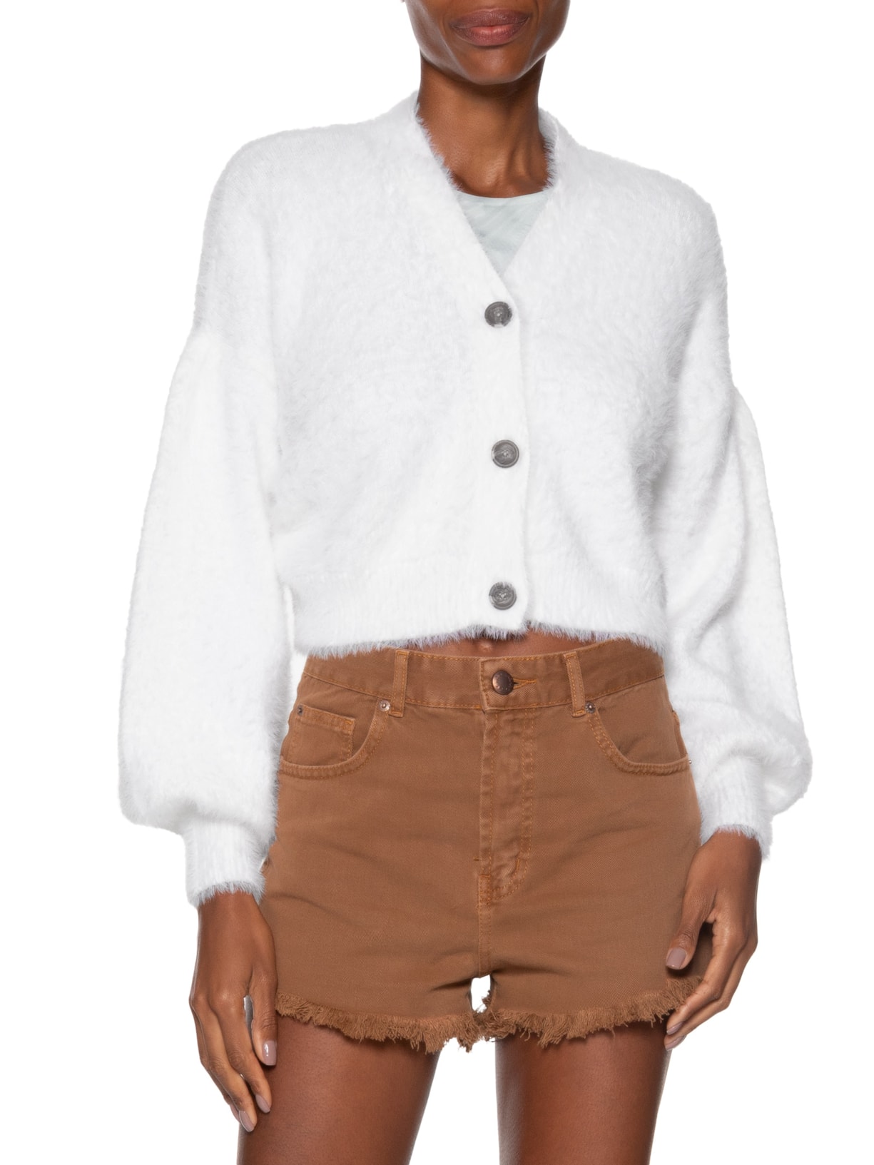 Cardigan Feminino Curto Pelinho Branco Farm