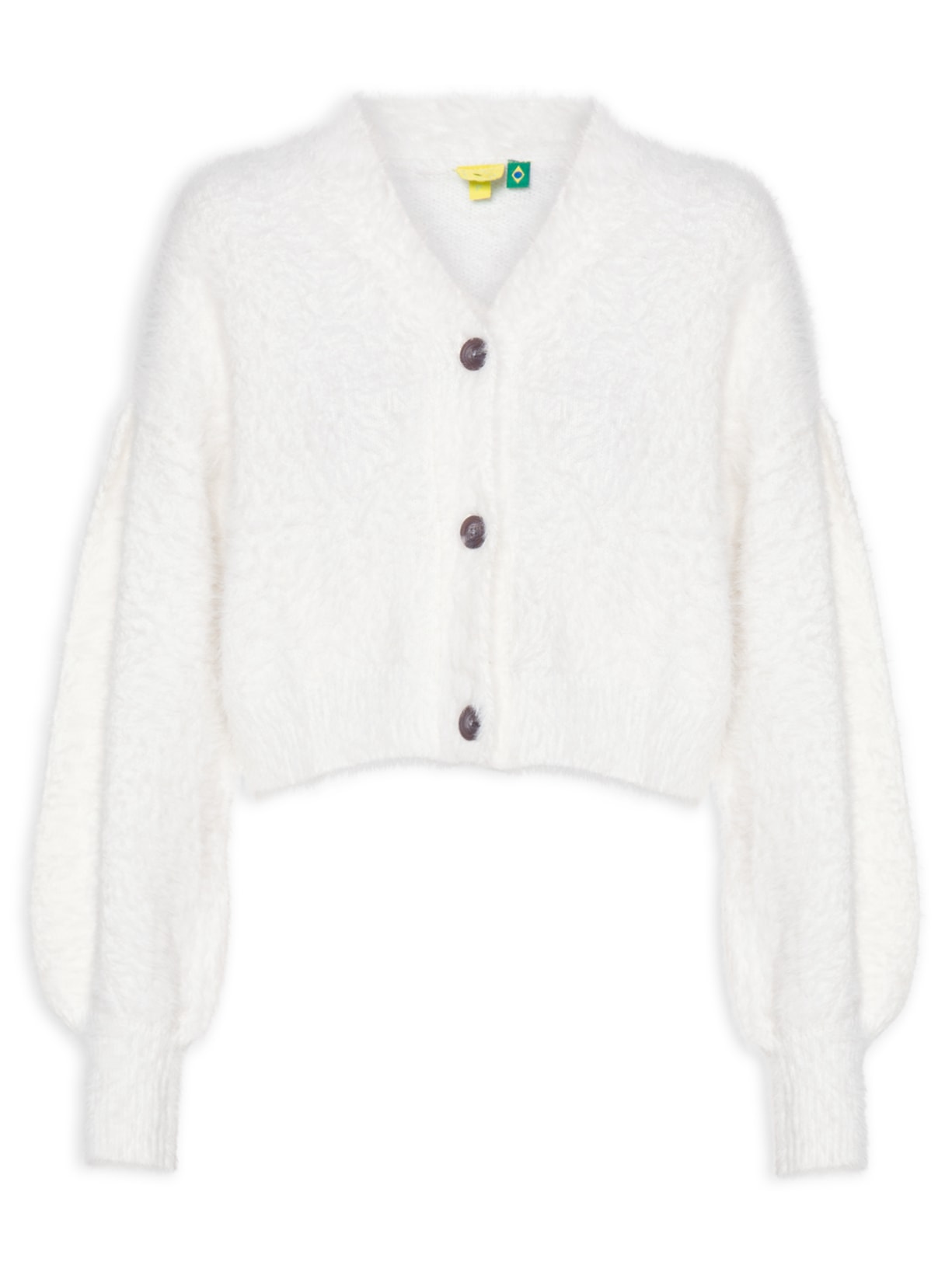 Cardigan Feminino Curto Pelinho Tricot Branco Farm