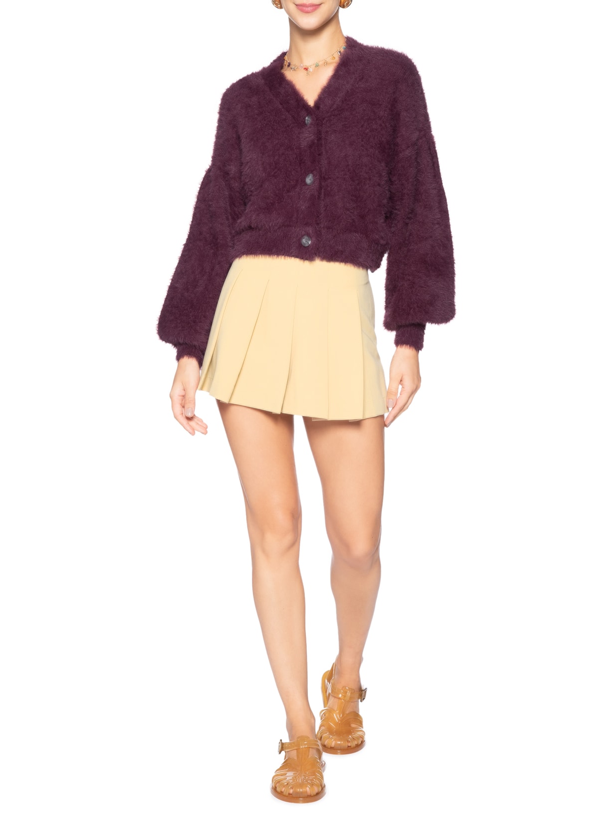 Cardigan Feminino Curto Pelinho Vermelho Farm