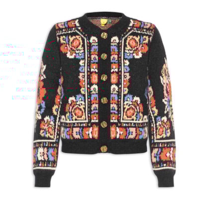 Cardigan Feminino Curto Tricot Antuerpia - Preto