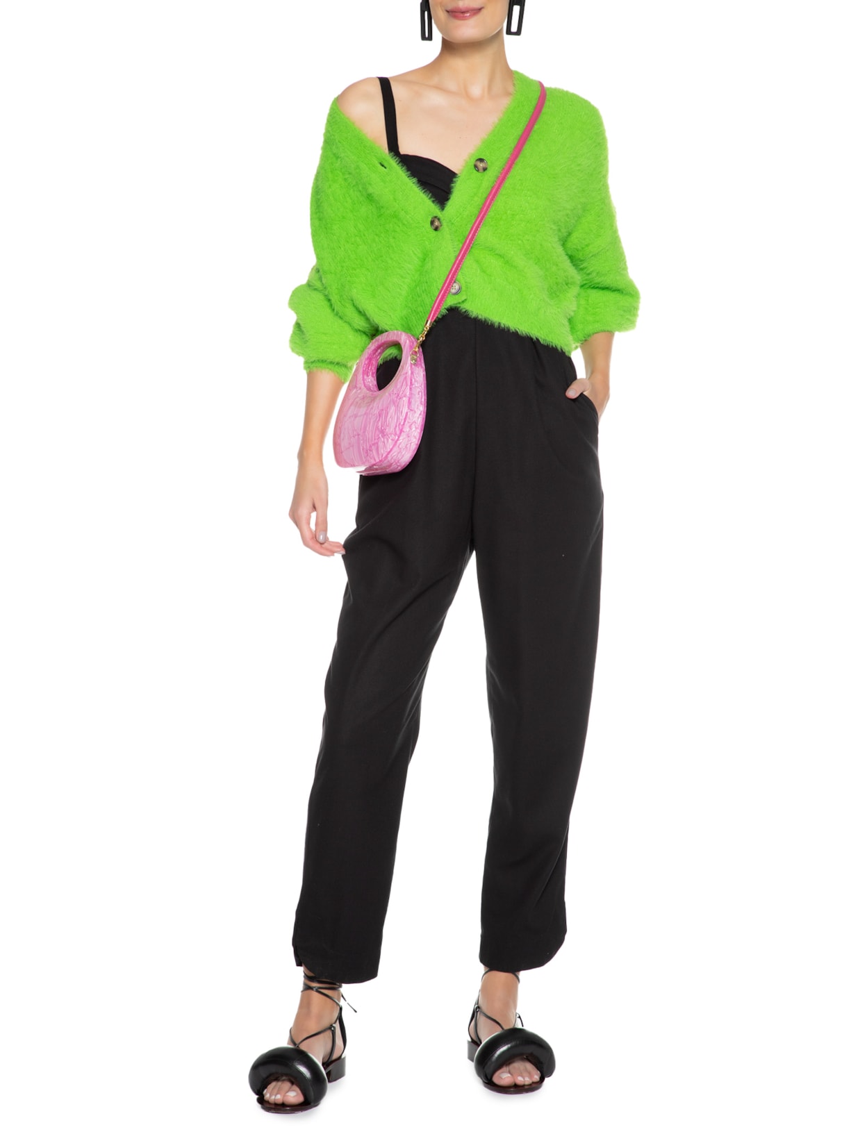 Cardigan Feminino Curto Tricot Pelinho Verde Farm