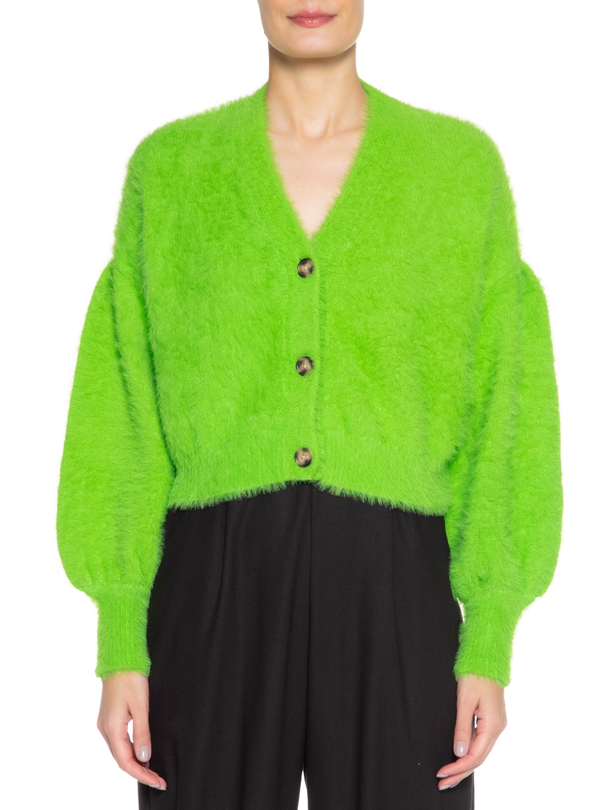 Cardigan Feminino Curto Tricot Pelinho Verde Farm