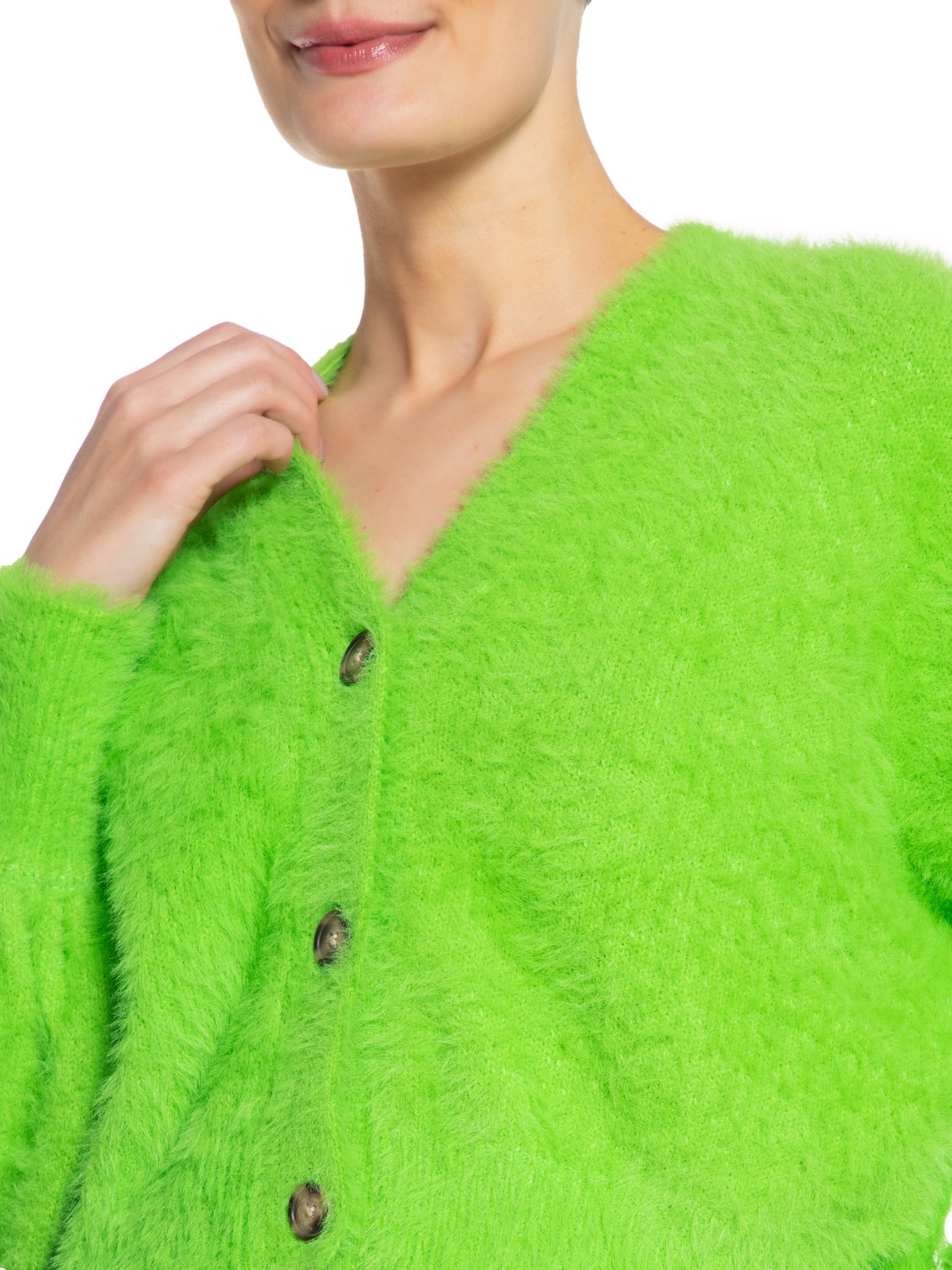 Cardigan Feminino Curto Tricot Pelinho Verde Farm