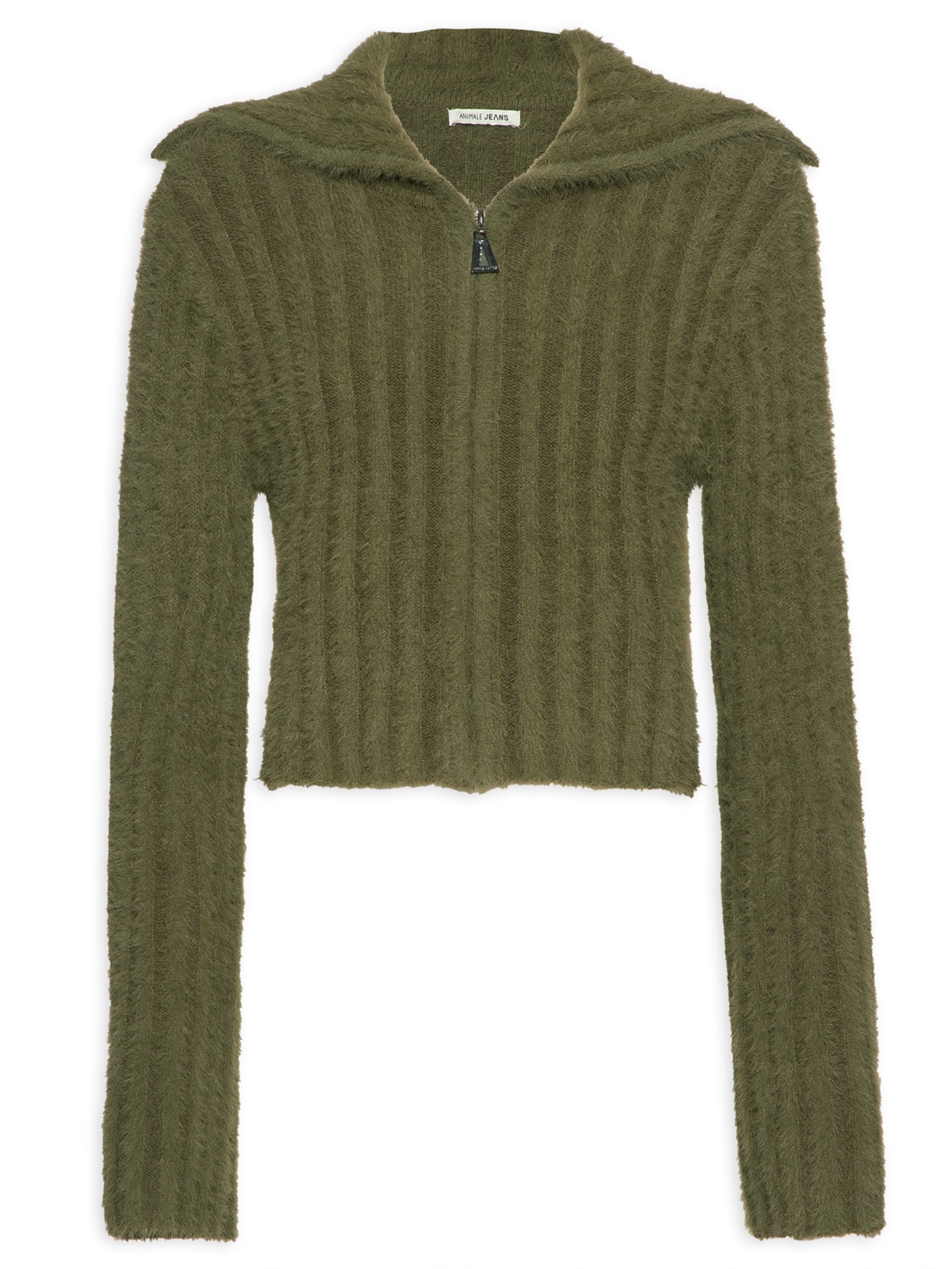 Cardigan Feminino De Tricot Com Zíper Pelinho - Verde
