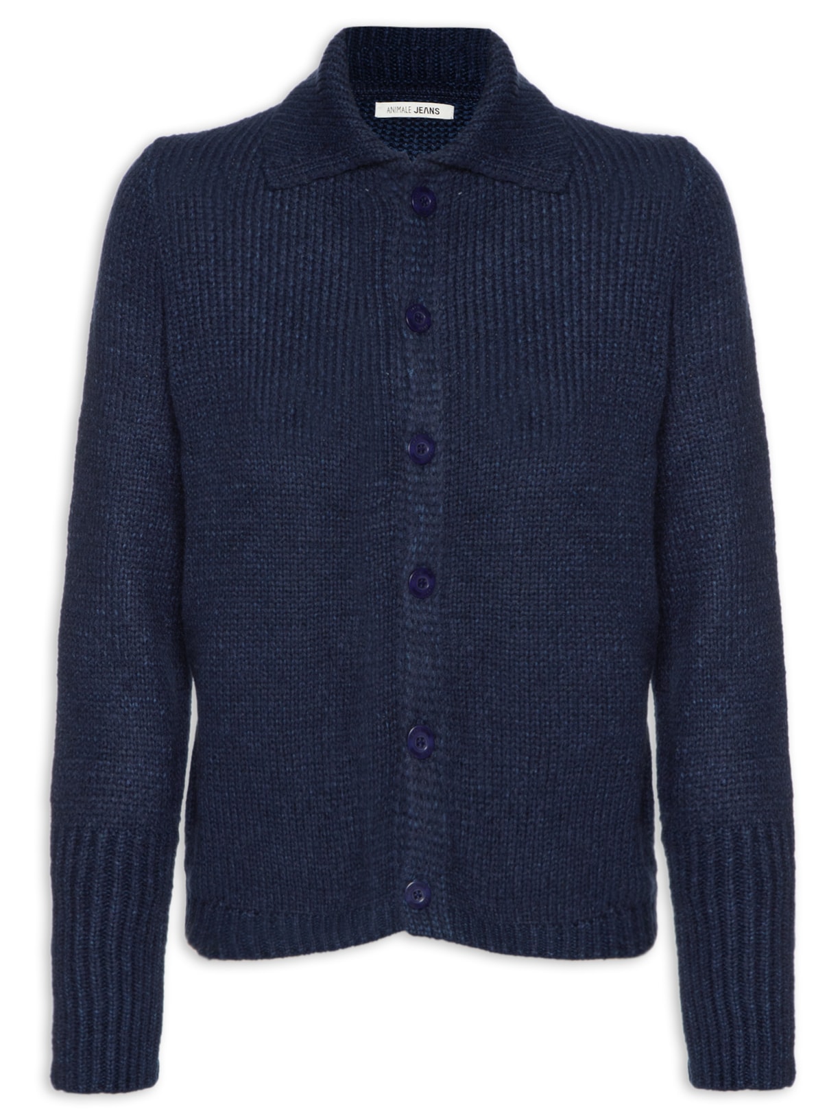 Cardigan Feminino De Tricot Polo Com Botões - Azul