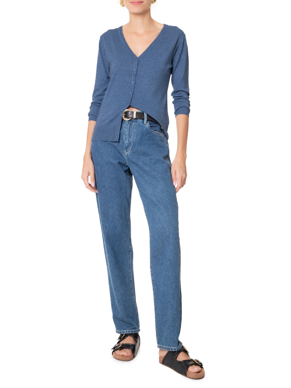 Cardigan Feminino Decote V Azul Basiq