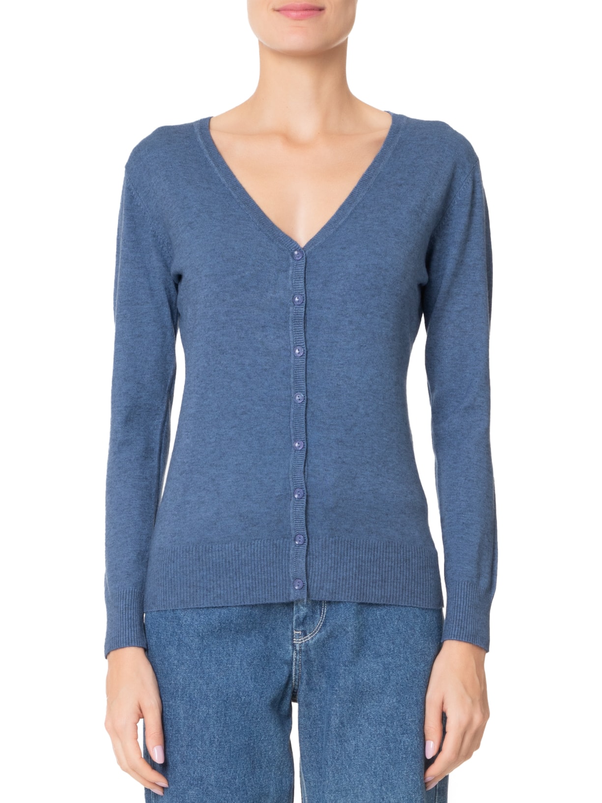 Cardigan Feminino Decote V Azul Basiq