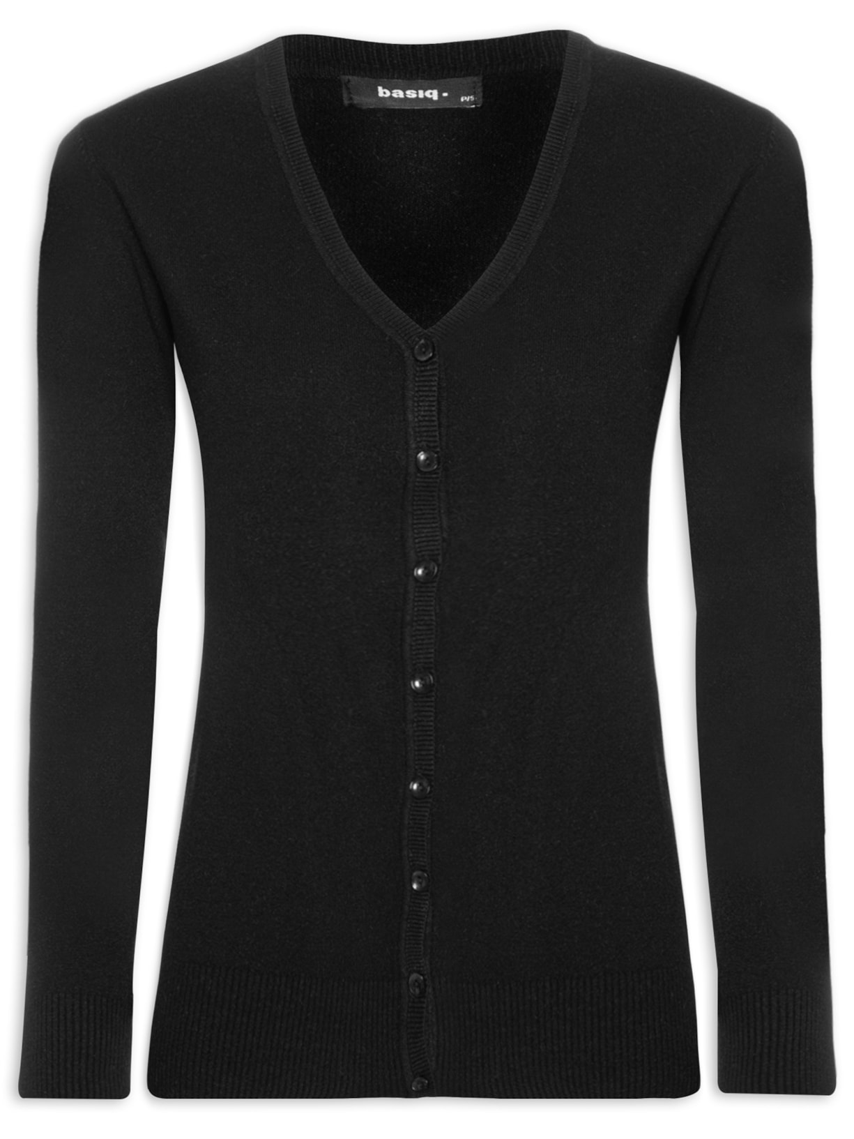 Cardigan Feminino Decote V Com Botões - Preto