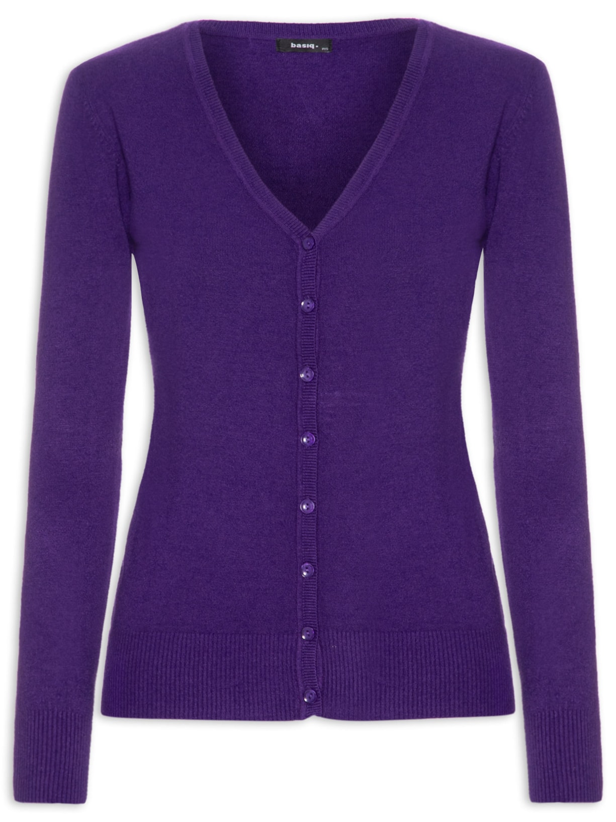 Cardigan Feminino Decote V Com Botões - Roxo