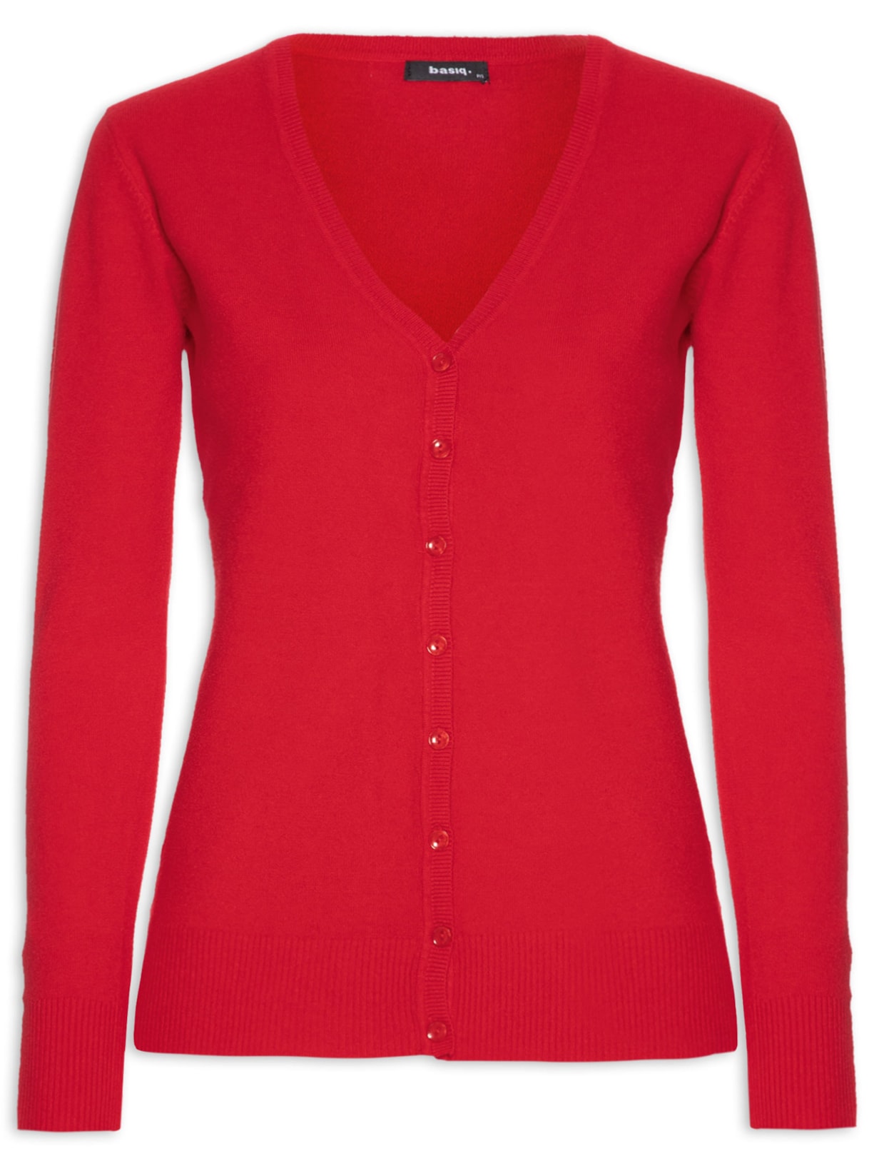 Cardigan Feminino Decote V Com Botões - Vermelho