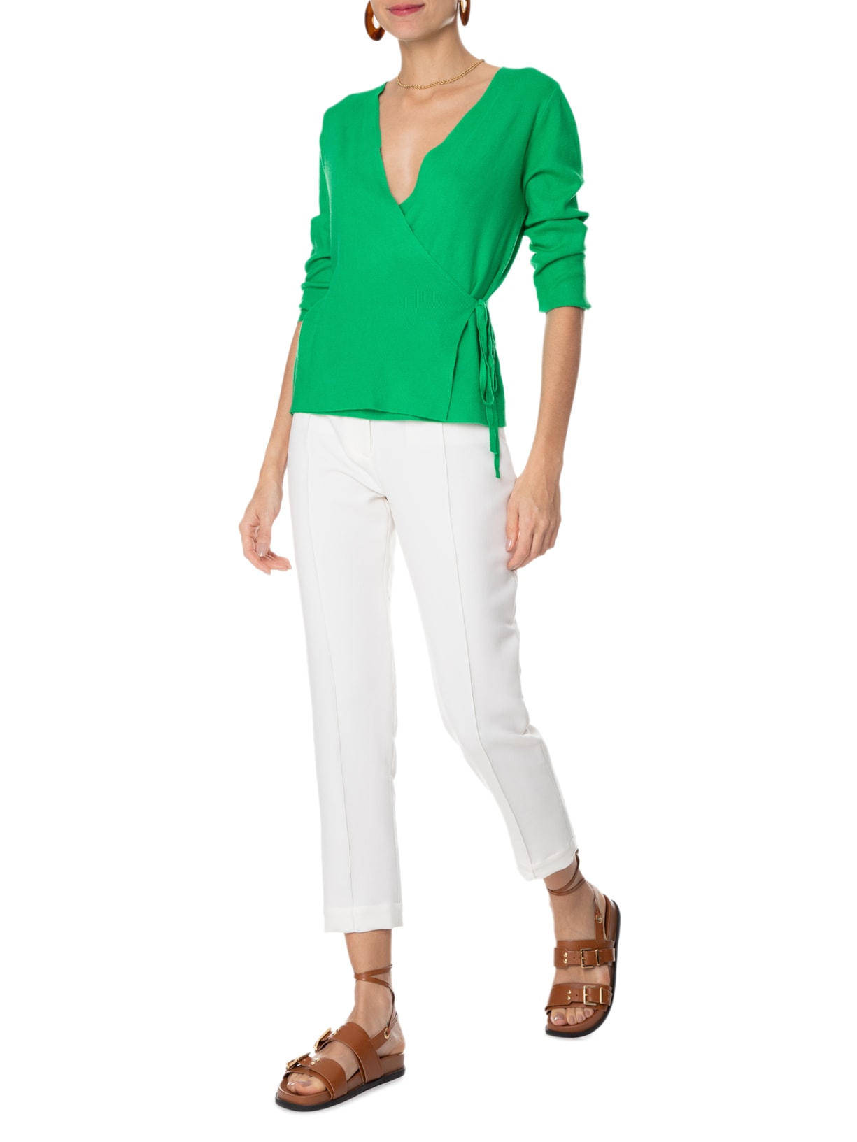 Cardigan Feminino Em Tricot Amarração Verde '2Essential