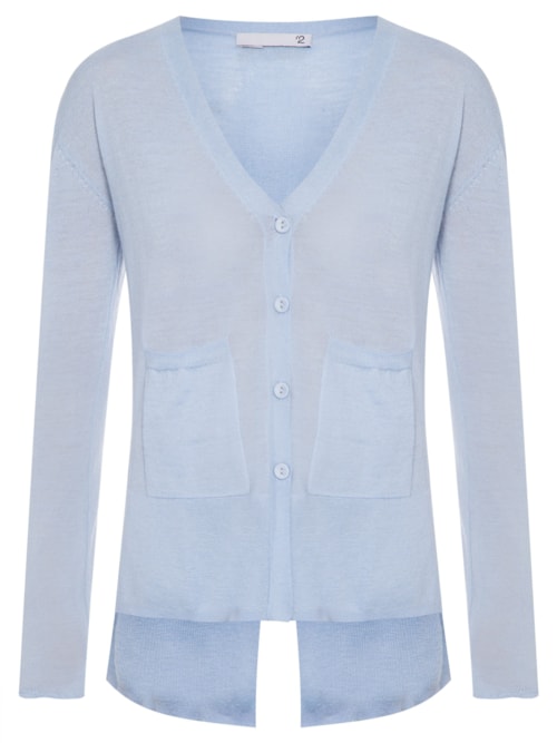 Cardigan Feminino Fenda Puro Cashmere Light - Azul