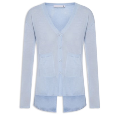 Cardigan Feminino Fenda Puro Cashmere Light - Azul