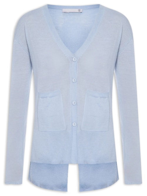 Cardigan Feminino Fenda Puro Cashmere Light - Azul