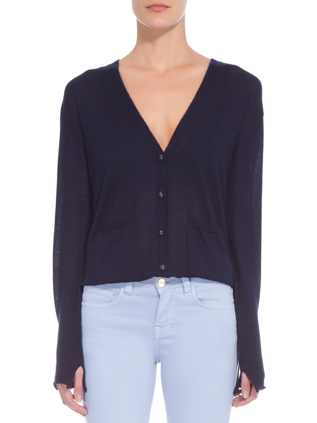 Cardigan Feminino Fenda Puro Cashmere Light Azul '2Essential