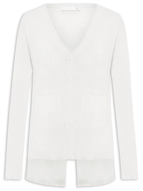 Cardigan Feminino Fenda Puro Cashmere Light - Branco