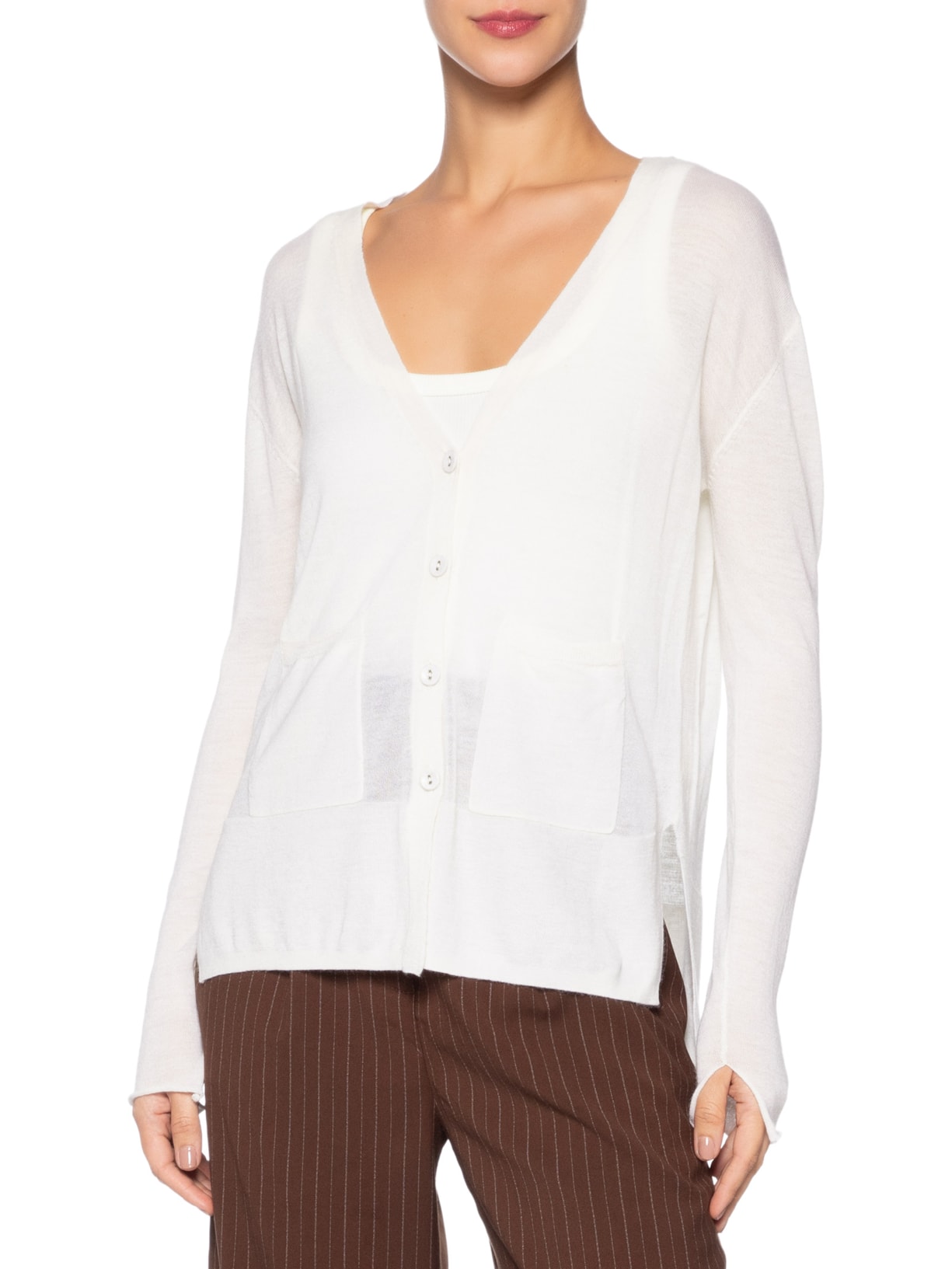 Cardigan Feminino Fenda Puro Cashmere Light Branco '2Essential