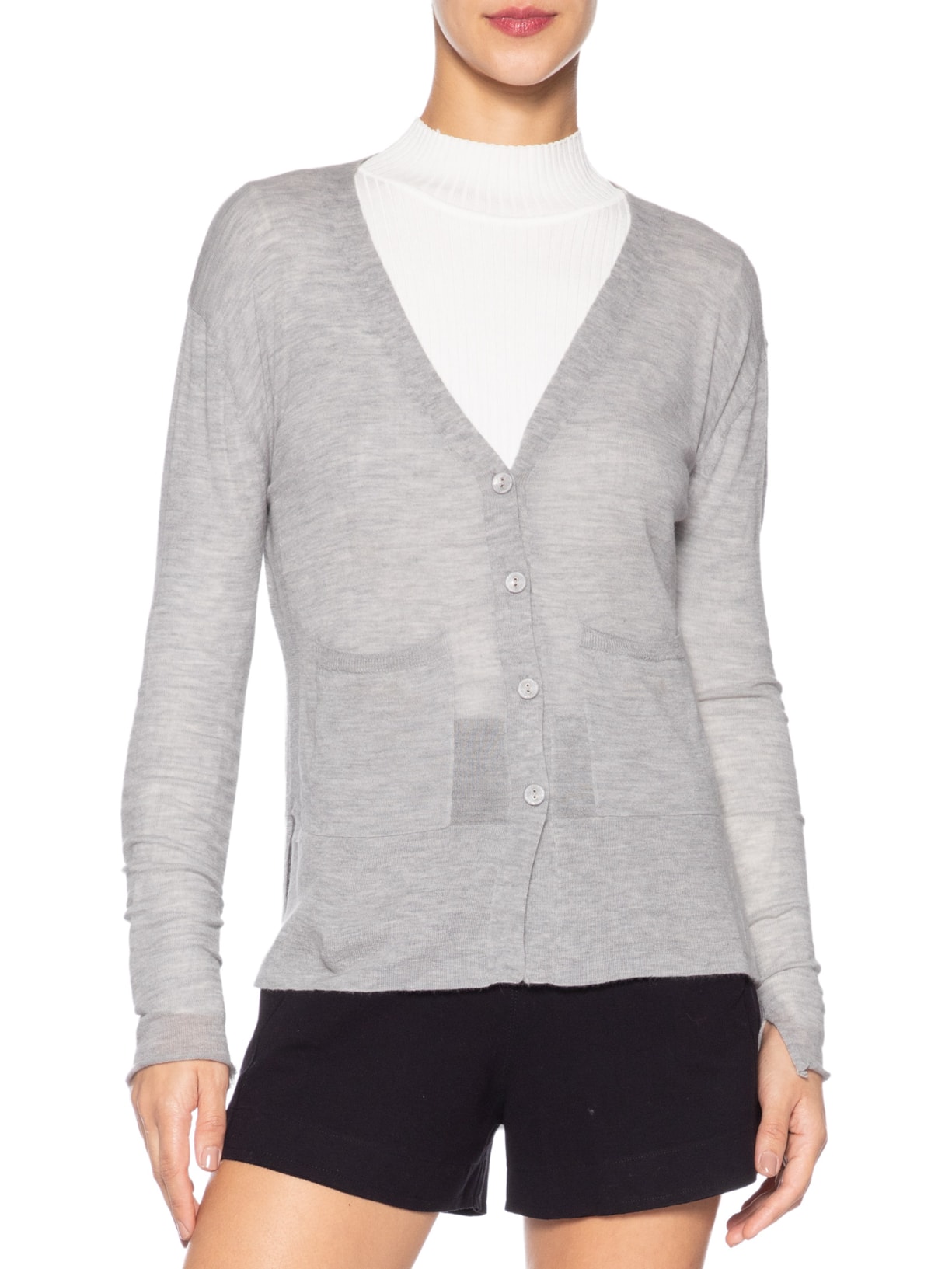Cardigan Feminino Fenda Puro Cashmere Light Cinza '2Essential