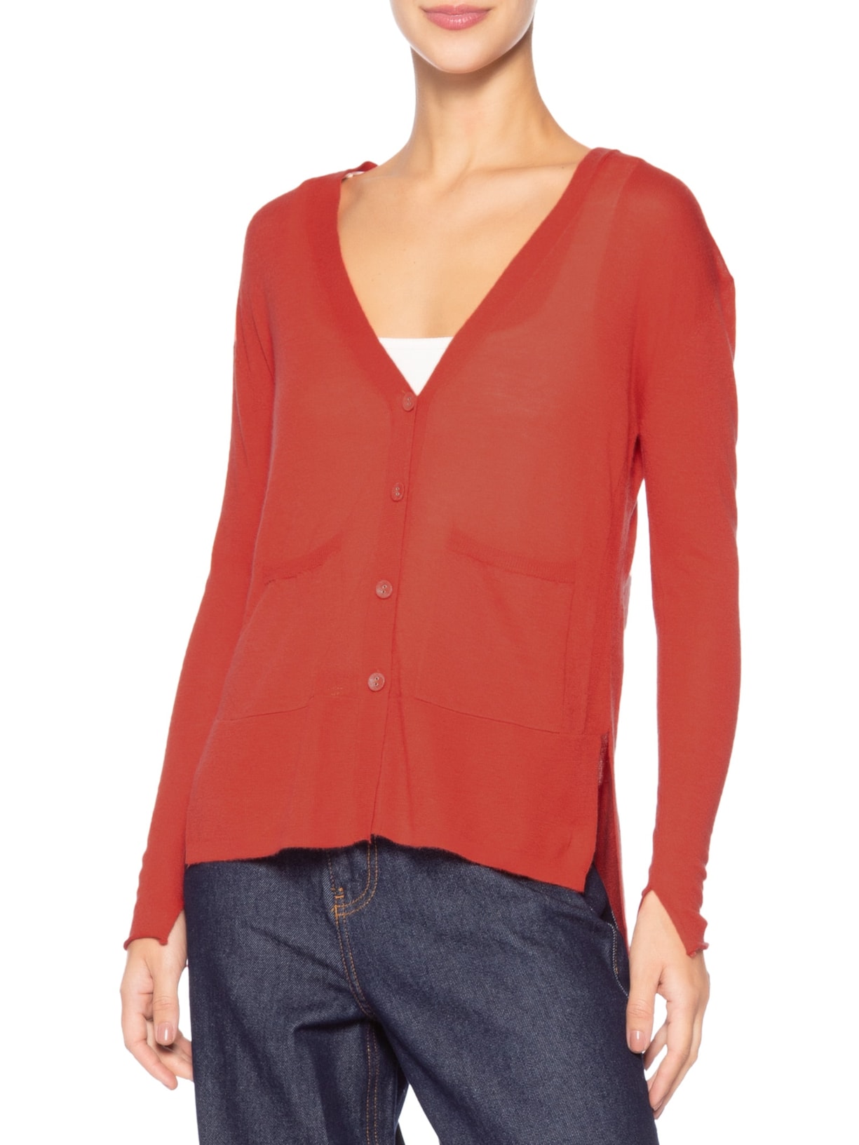 Cardigan Feminino Fenda Puro Cashmere Light Vermelho '2Essential