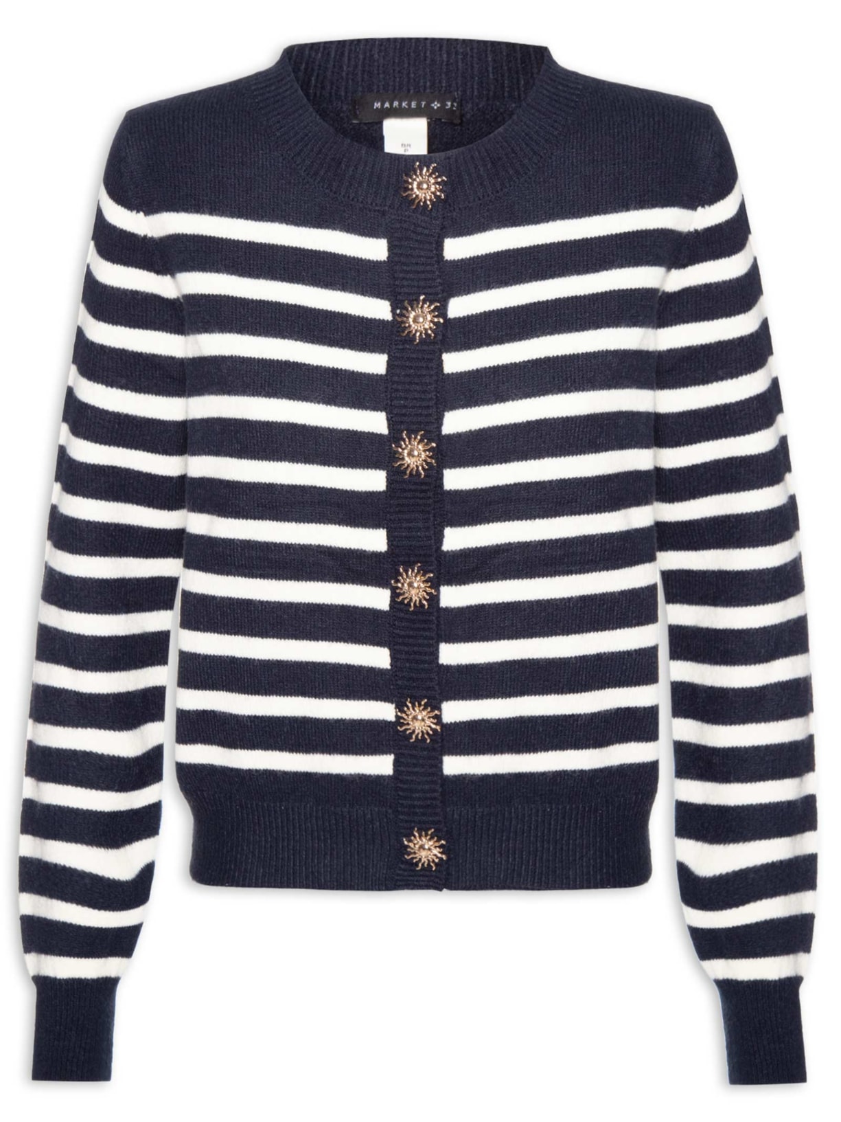 Cardigan Feminino Listrado Em Tricot  Azul Market 33