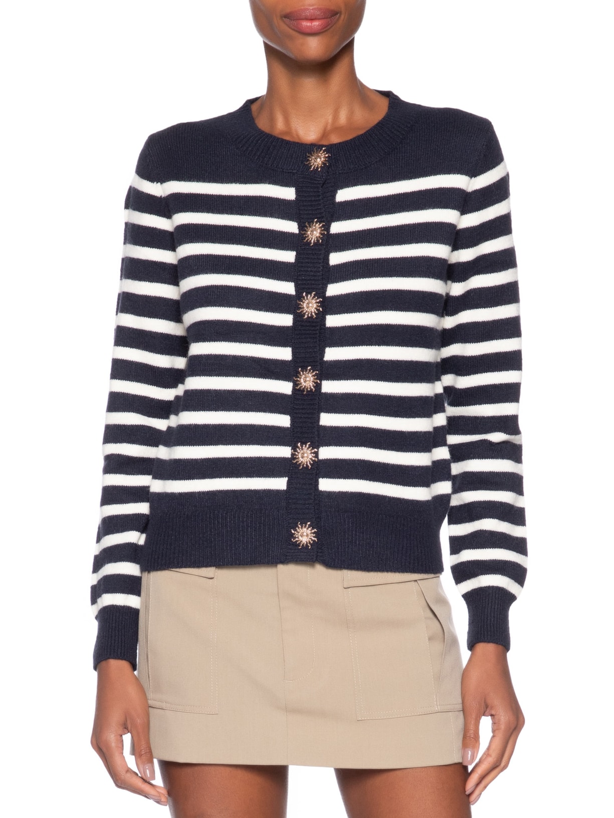 Cardigan Feminino Listrado Em Tricot  Azul Market 33
