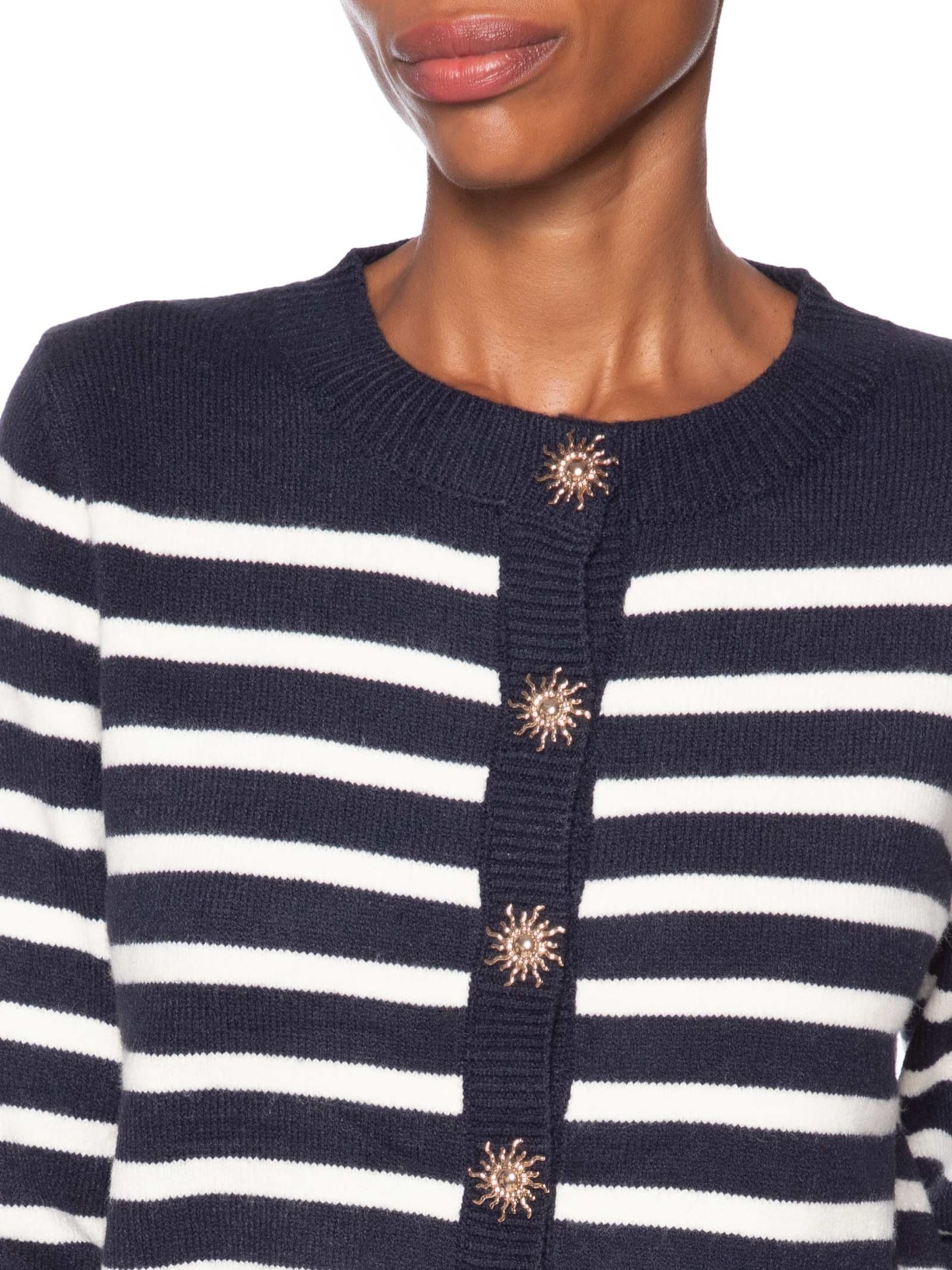 Cardigan Feminino Listrado Em Tricot  Azul Market 33