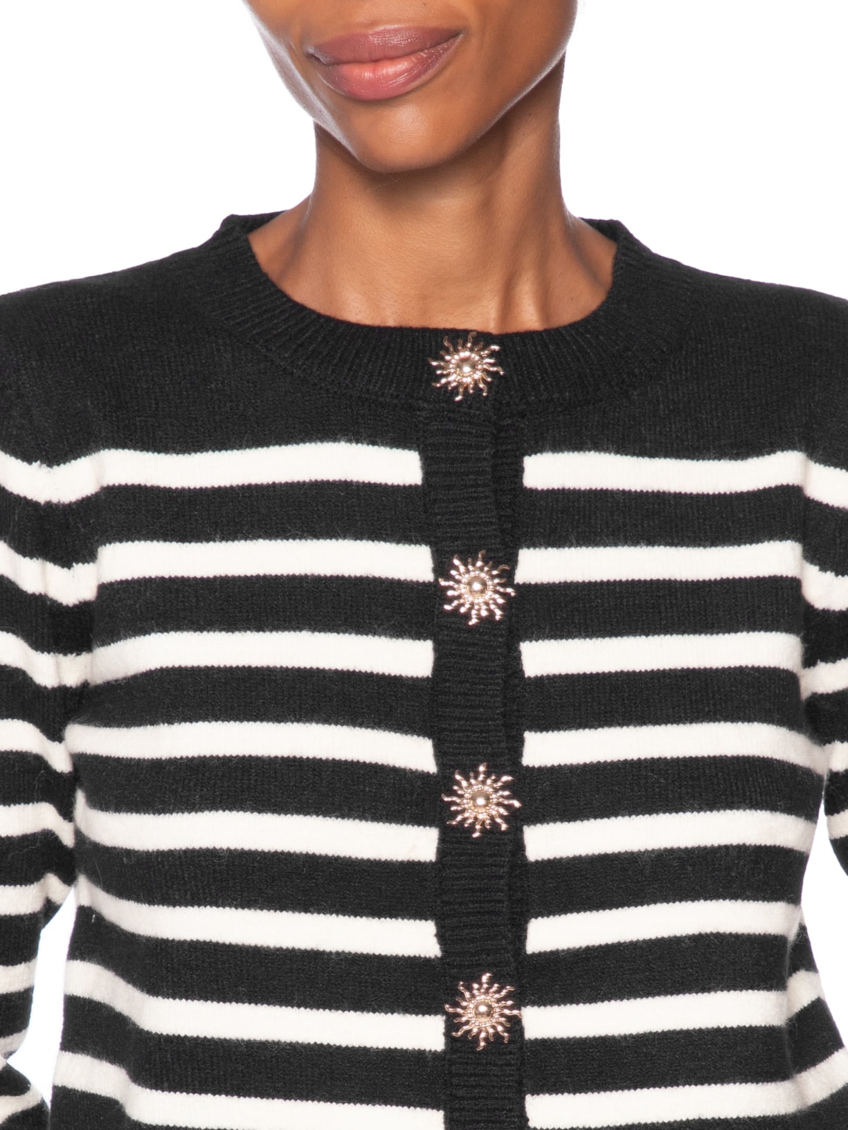 Cardigan Feminino Listrado Em Tricot  Preto Market 33