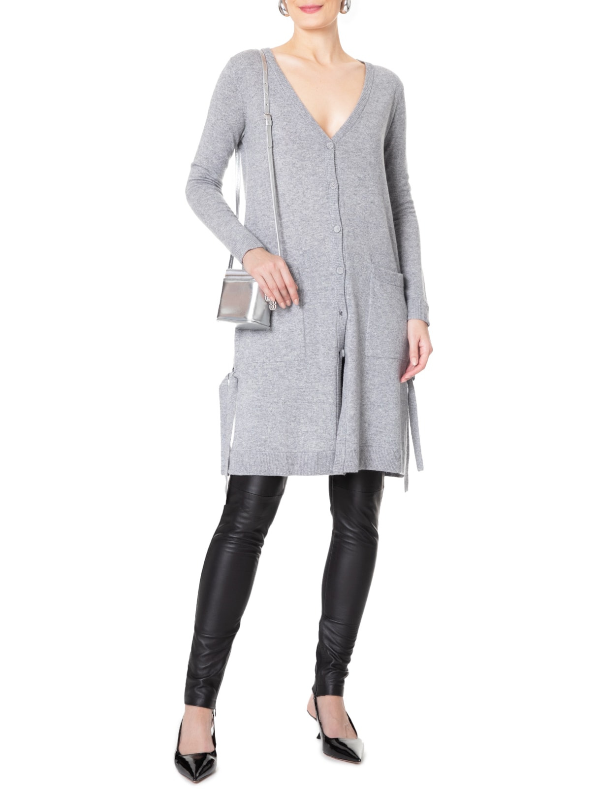 Cardigan Feminino Longo Puro Cashmere Cinza '2Essential