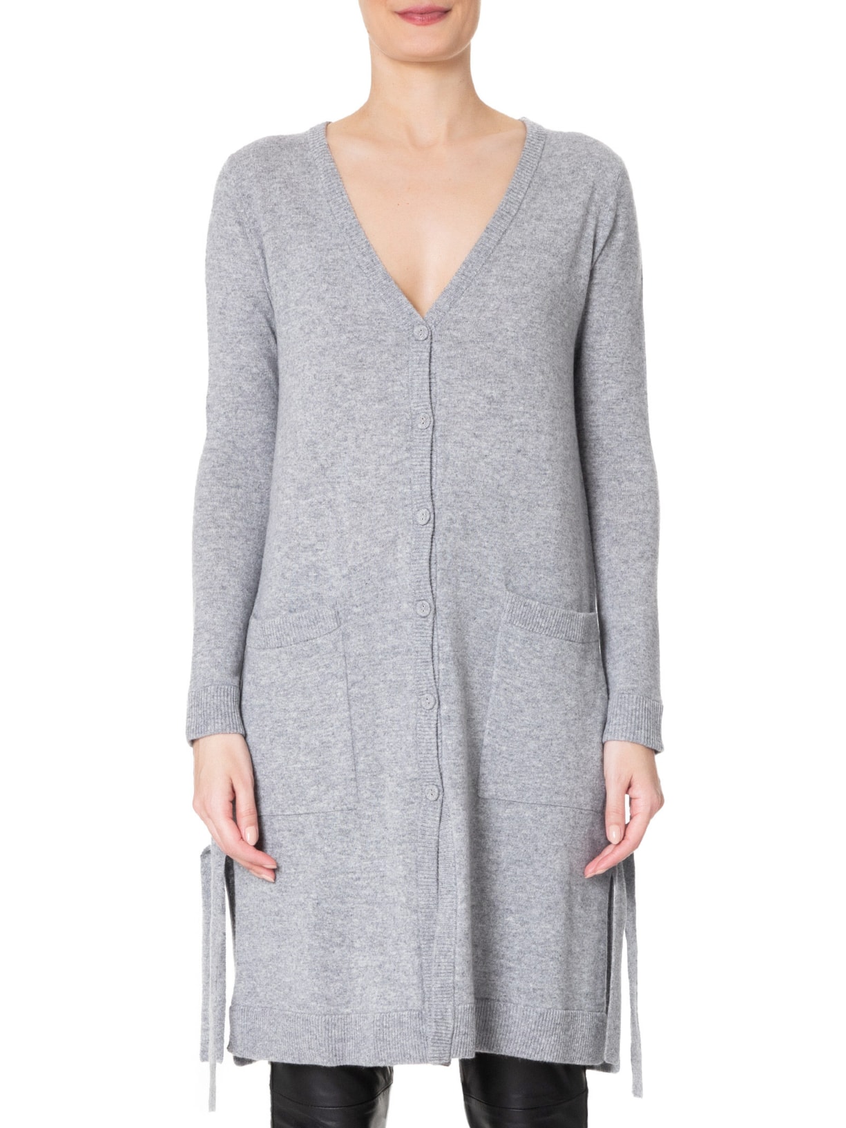 Cardigan Feminino Longo Puro Cashmere Cinza '2Essential