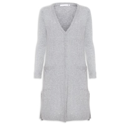 Cardigan Feminino Longo Puro Cashmere - Cinza