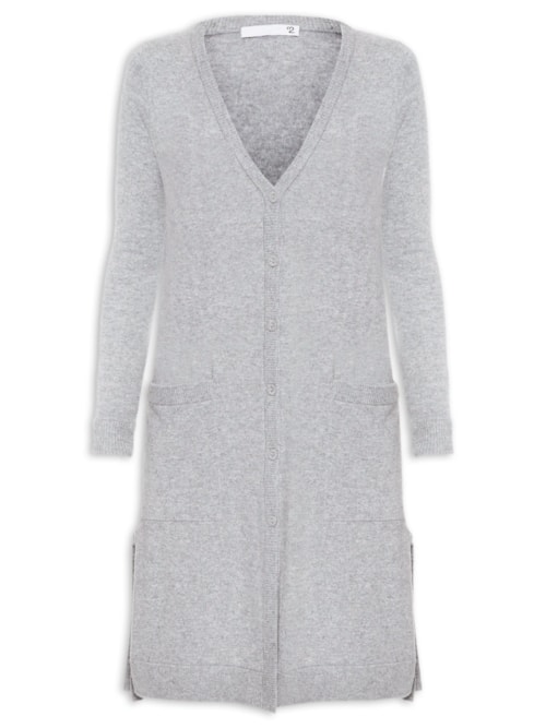 Cardigan Feminino Longo Puro Cashmere - Cinza