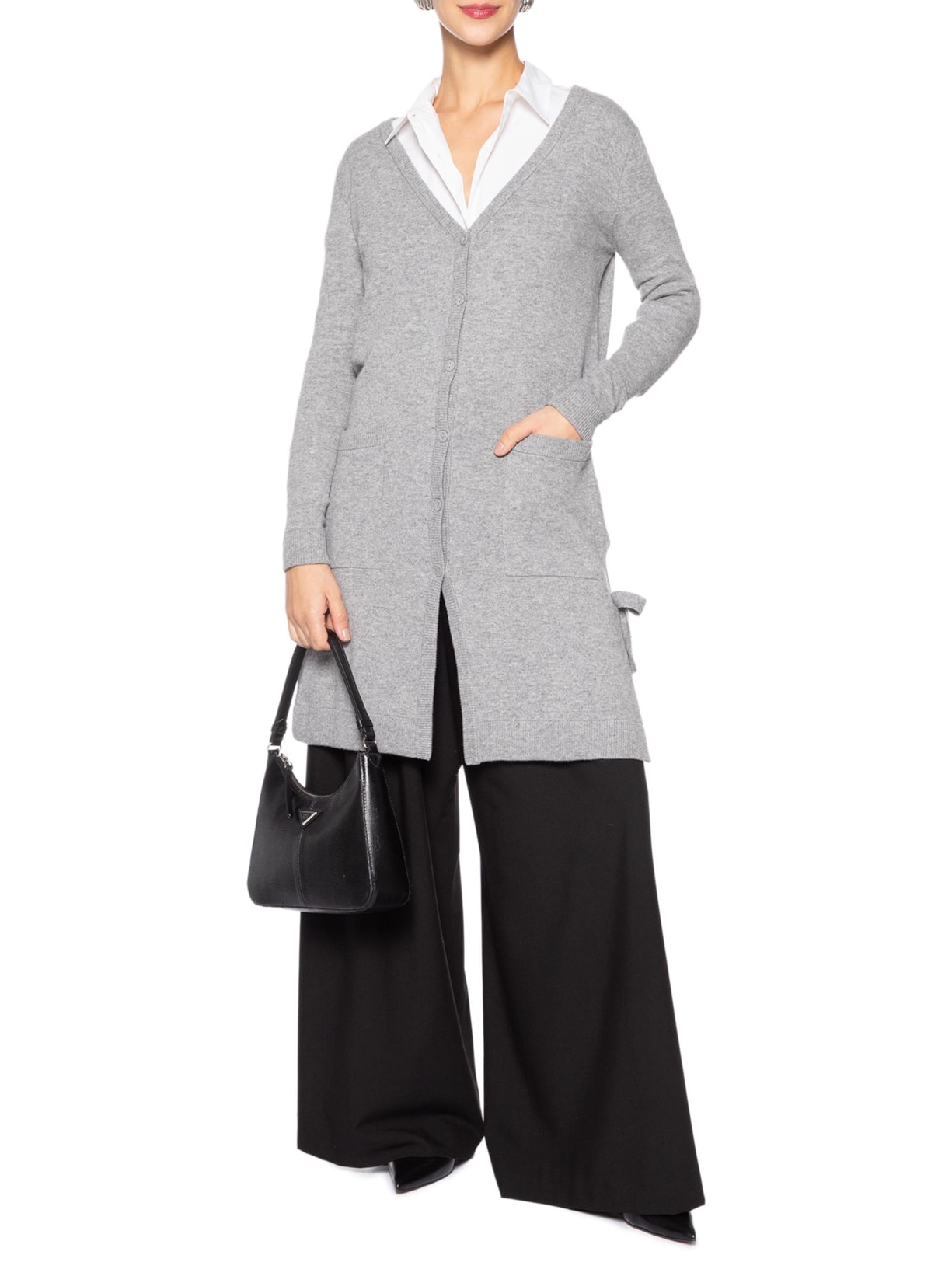 Cardigan Feminino Longo Puro Cashmere Cinza '2Essential
