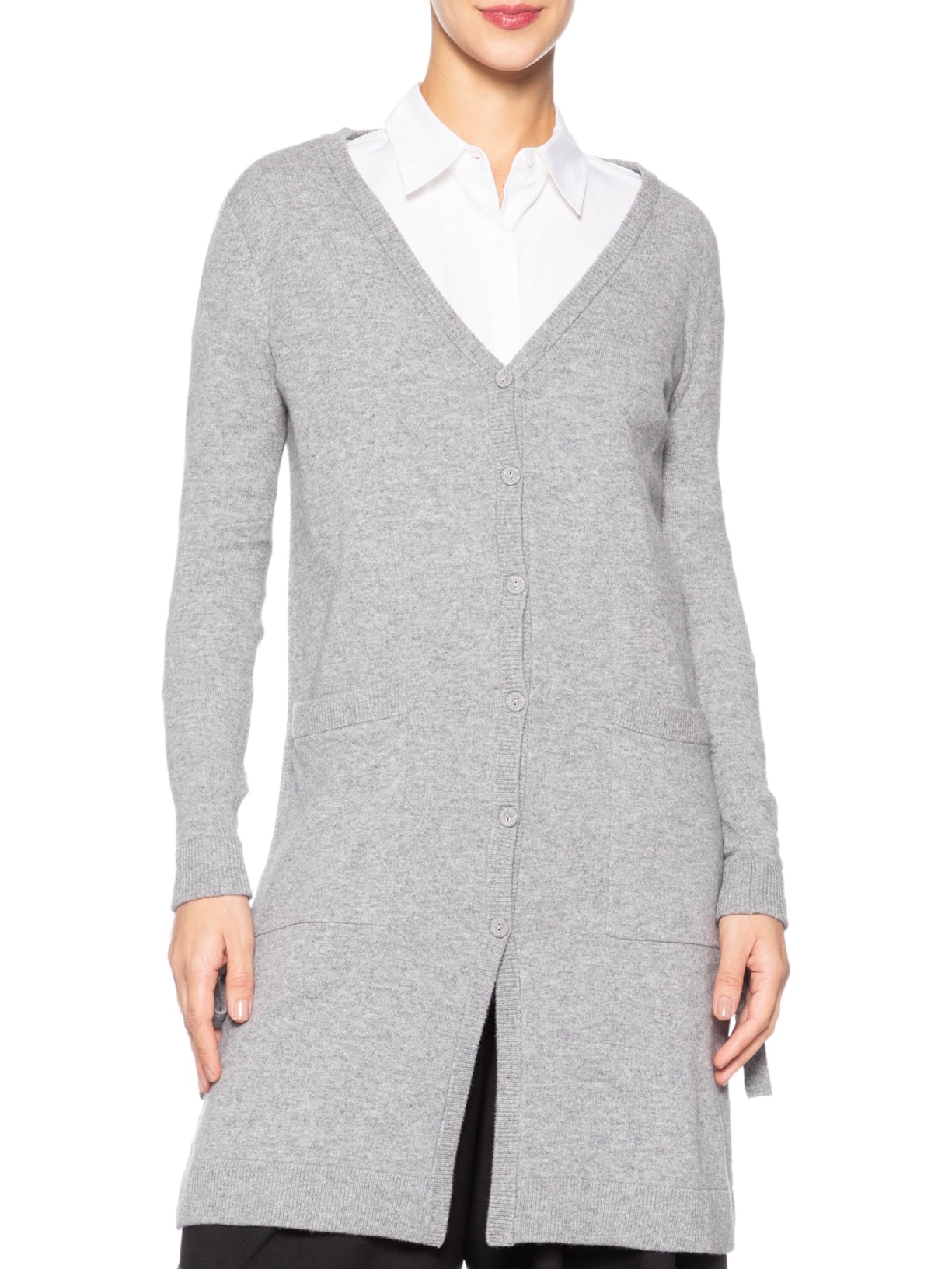 Cardigan Feminino Longo Puro Cashmere Cinza '2Essential
