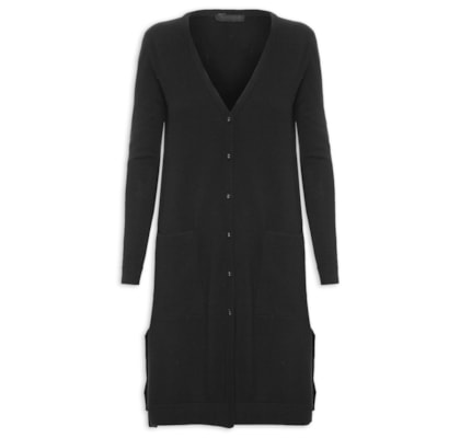Cardigan Feminino Longo Puro Cashmere - Preto