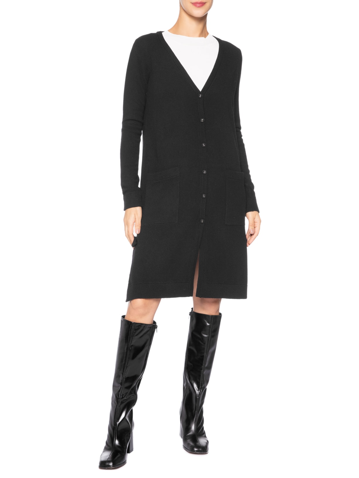 Cardigan Feminino Longo Puro Cashmere Preto '2Essential