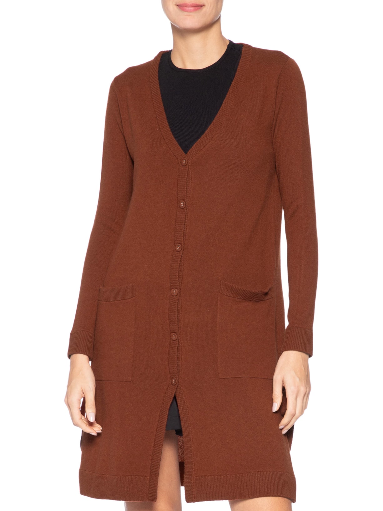 Cardigan Feminino Longo Puro Cashmere Terracota '2Essential