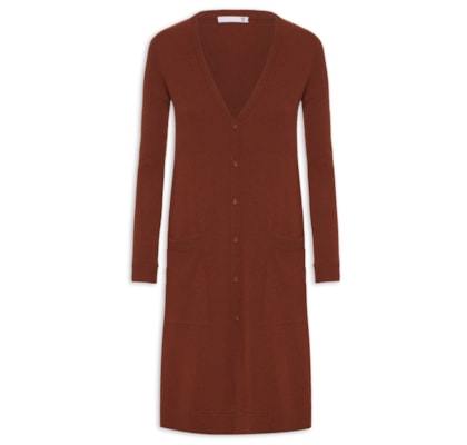 Cardigan Feminino Longo Puro Cashmere - Terracota