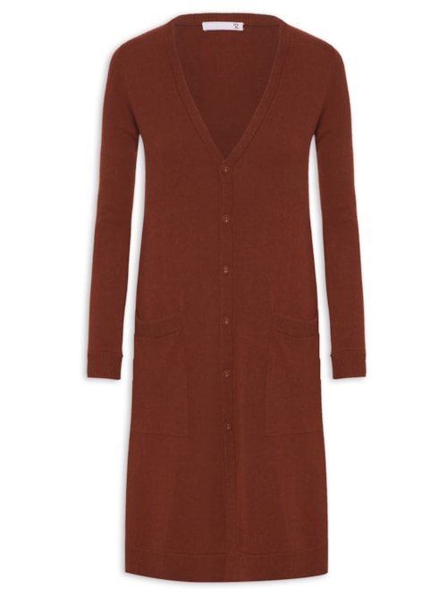 Cardigan Feminino Longo Puro Cashmere - Terracota