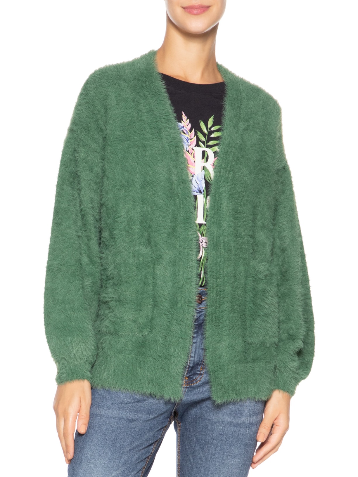 Cardigan Feminino Pelinho Com Bolso Verde Farm