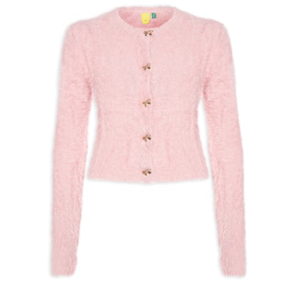 Cardigan Feminino Pelinho Curto Slim – Rosa